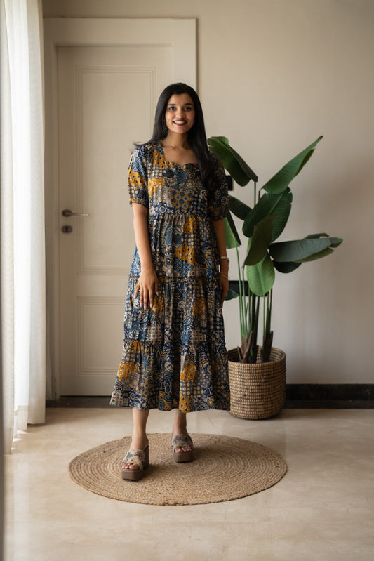 Prisha Tiered Maxi Dress- Blue Mix