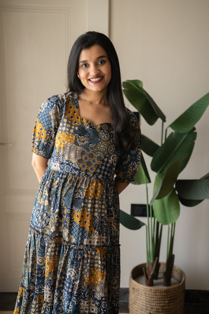 Prisha Tiered Maxi Dress- Blue Mix