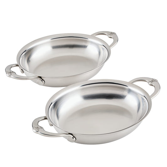 Provisions Set of 2, Stainless Steel 13oz Oval Au Gratin, Small (6.5 x 5.5 inches)