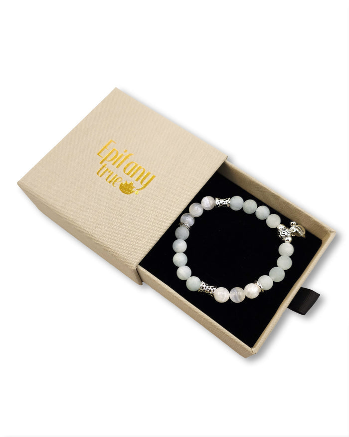 Pure Calm Healing Intention Bracelet with Natural Aquamarine, Selenite and 925 Sterling Silver 7 inch