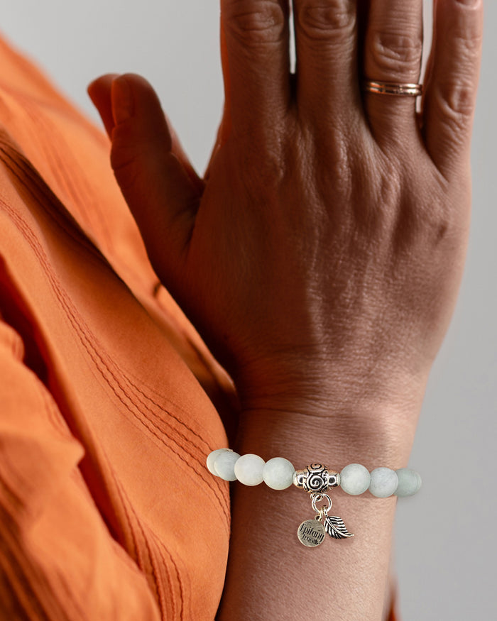 Pure Calm Healing Intention Bracelet with Natural Aquamarine, Selenite and 925 Sterling Silver 7 inch
