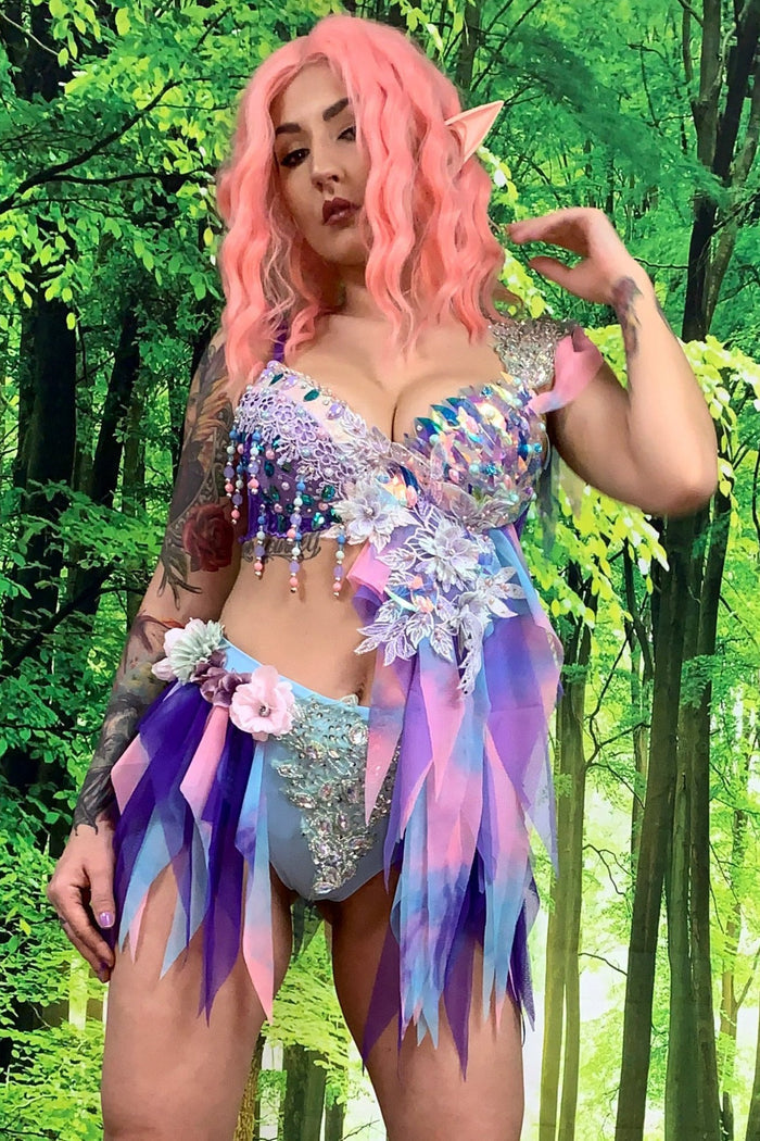 Purple Holographic Pastel Rainbow Flower Fairy Bra and Bottom