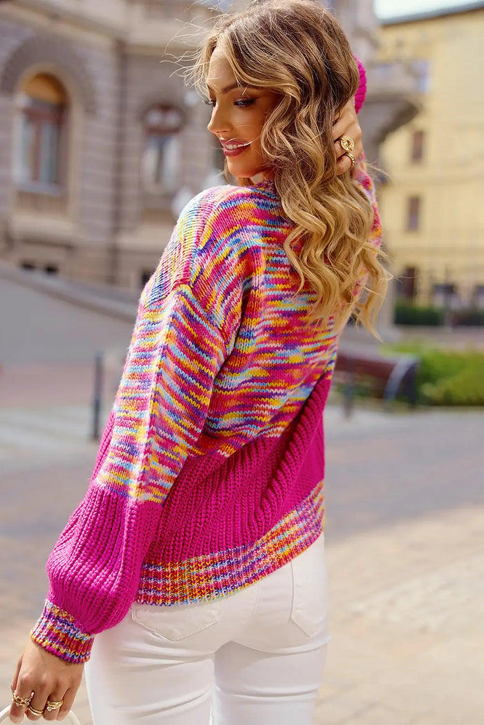 Bright Pink Rainbow Confetti Drop Shoulder Sweater - Sweaters & Cardigans/Sweaters