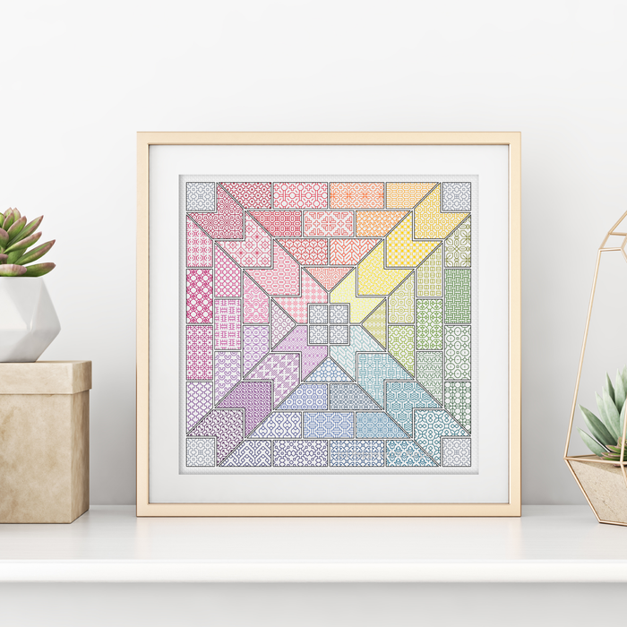 Rainbow Quilt Cross Blackwork Pattern by Peppermint Purple