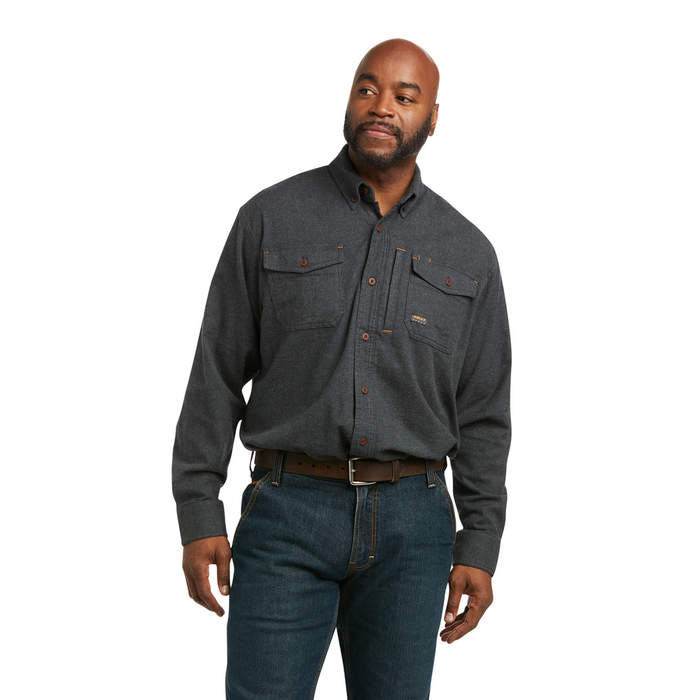 REBAR FLANNEL DURASTRETCH LONG-SLEEVE TOP - 010-Charcoal | Ariat 10037412