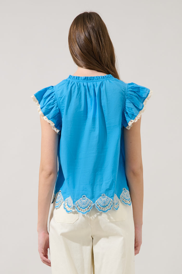 Regina Embroidered Ruffle Tassel Top
