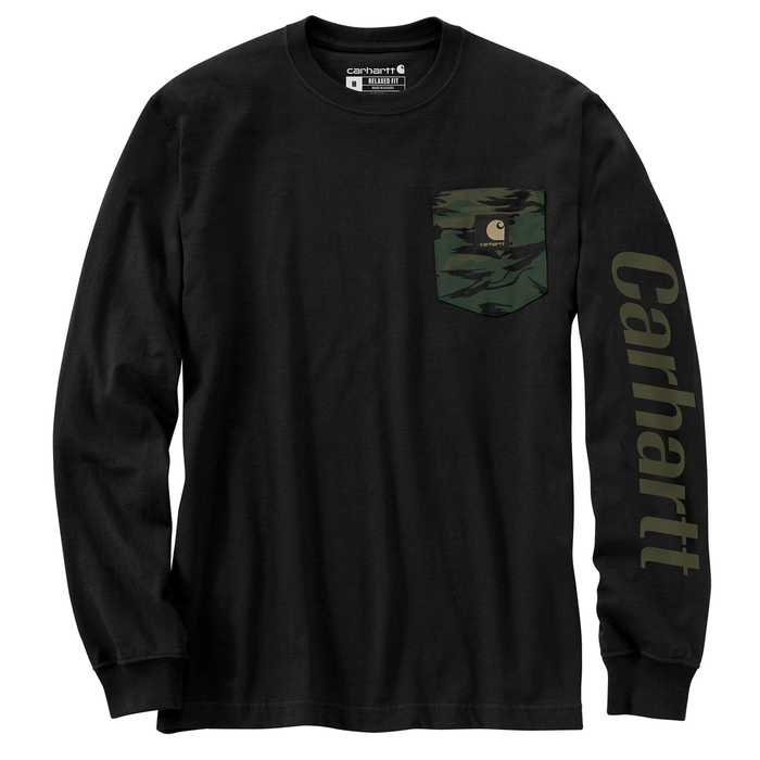 Relaxed Fit Heavyweight Long-Sleeve Pocket Camo Graphic T-Shirt - BLK-Black | Carhartt 106497