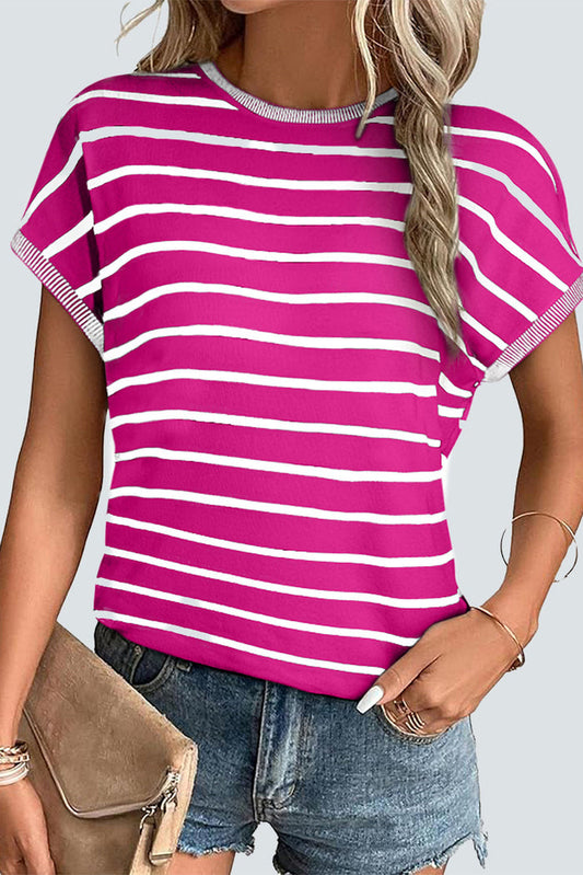 Rose Knitted Bat Sleeve T Shirt - Tops/Tops & Tees