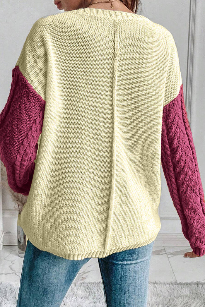 Rose Tan Colourblock Patched Pocket Drop Shoulder Sweater - Sweaters & Cardigans/Sweaters