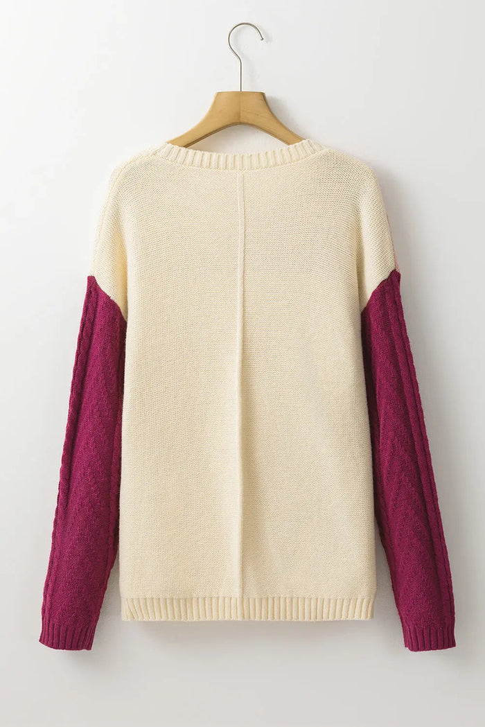 Rose Tan Colourblock Patched Pocket Drop Shoulder Sweater - Sweaters & Cardigans/Sweaters