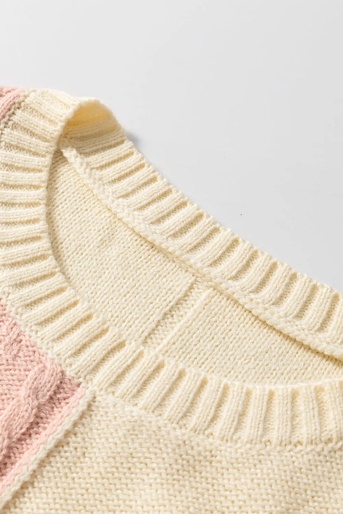 Rose Tan Colourblock Patched Pocket Drop Shoulder Sweater - Sweaters & Cardigans/Sweaters