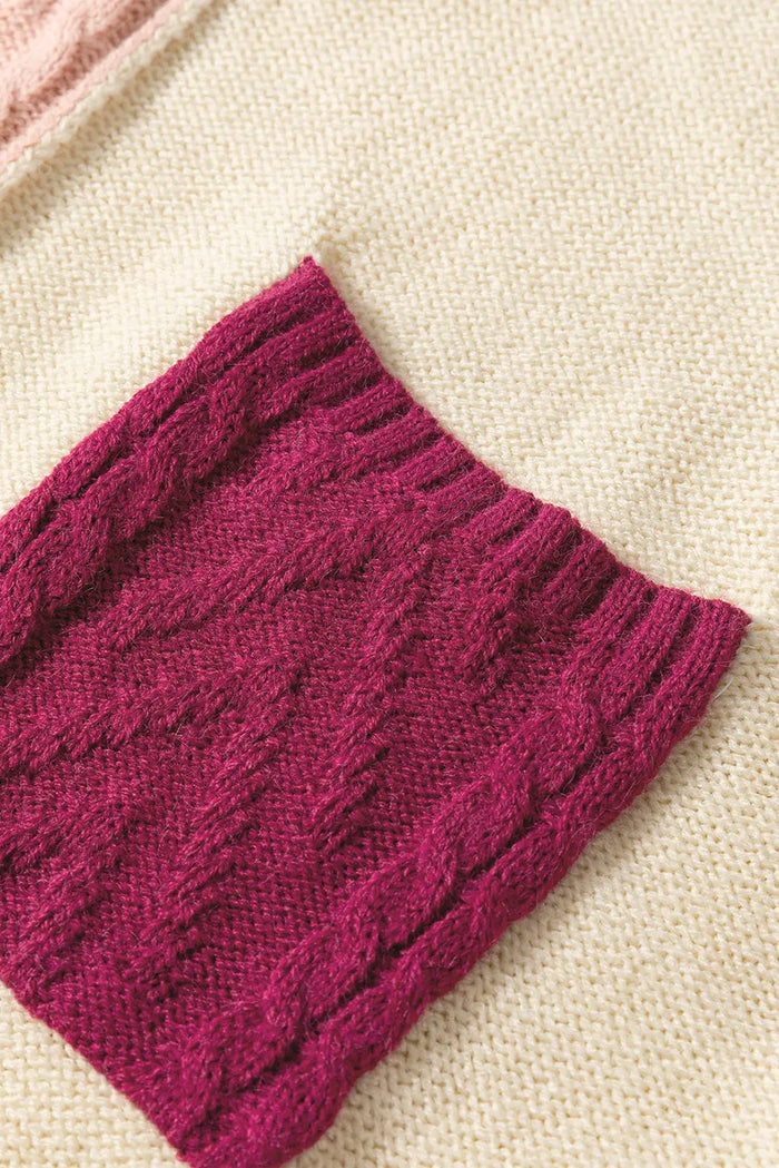 Rose Tan Colourblock Patched Pocket Drop Shoulder Sweater - Sweaters & Cardigans/Sweaters