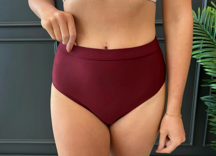 Sandy Shores High-Rise Swim Bottoms - Burgundy