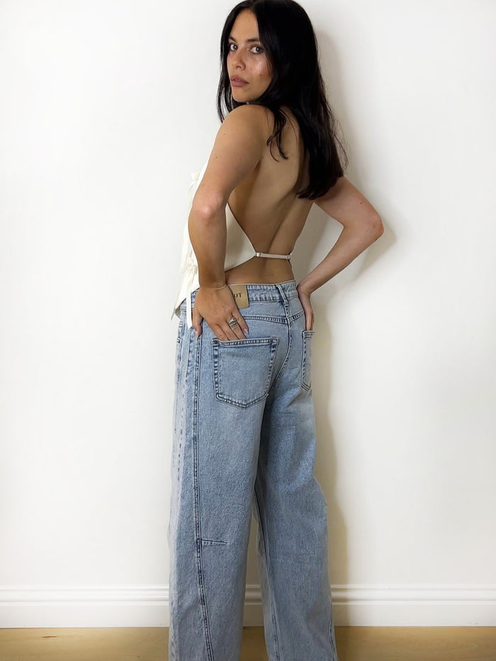SATIN BOW HALTER TOP