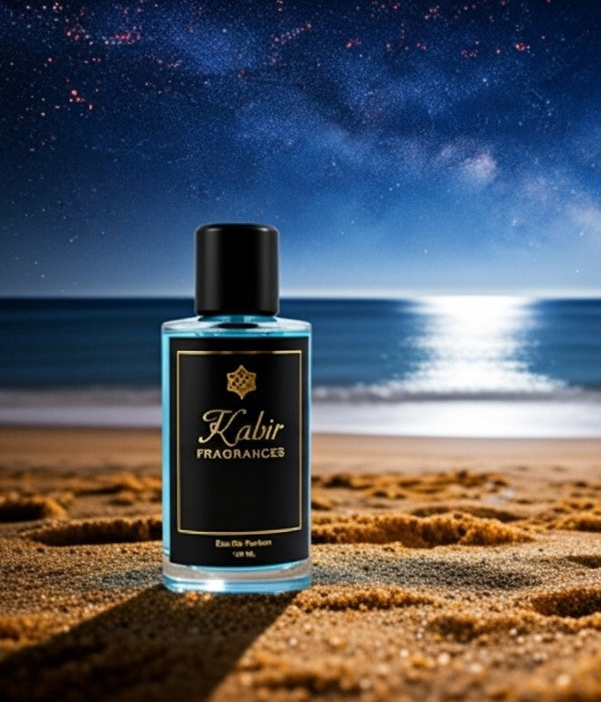 Perfume Kabir Fragrances on beach with and starry sky
