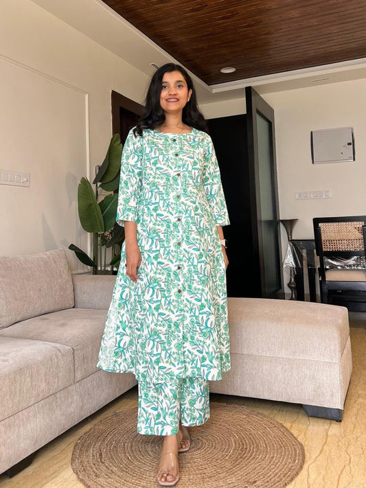 Sheena A-line Cotton Set- Green Bel