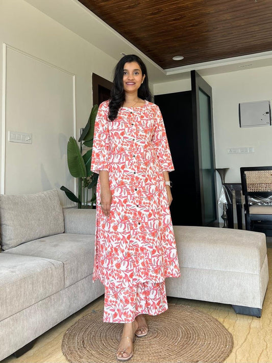 Sheena A-line Cotton Set- Orange Bel