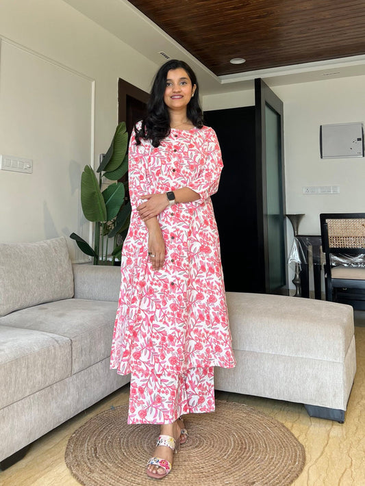 Sheena A-line Cotton Set- Pink Bel