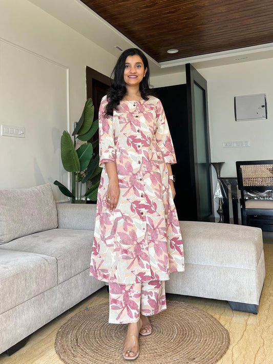 Sheena A-line Cotton Set- Pink Water Florals