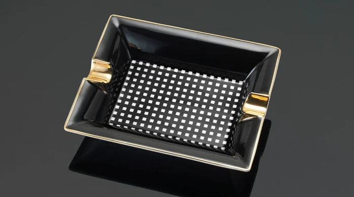 Siglo Black and Gold Checkers Ashtray - 10012256