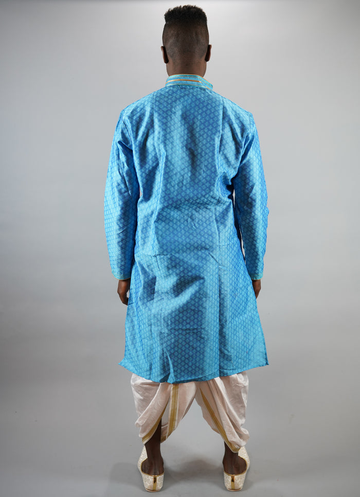 Silk Embroidered Maya Blue Men's Kurta
