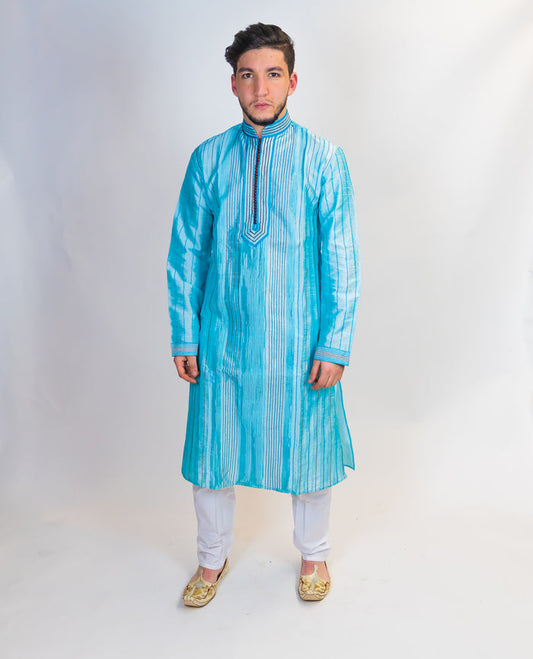 Silk Sky Blue Pintex Kurta