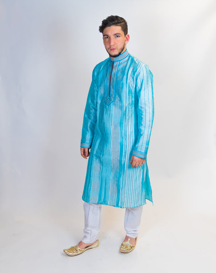 Silk Sky Blue Pintex Kurta