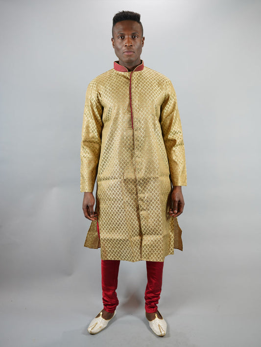 Silk Tortilla Gold All Button Down Men's Kurta