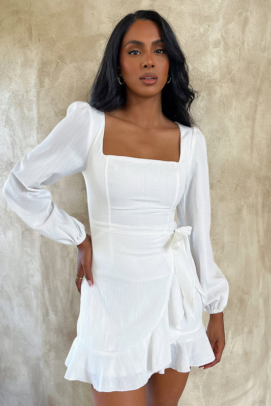 Silvana Long Sleeve Wrap Mini Dress - White