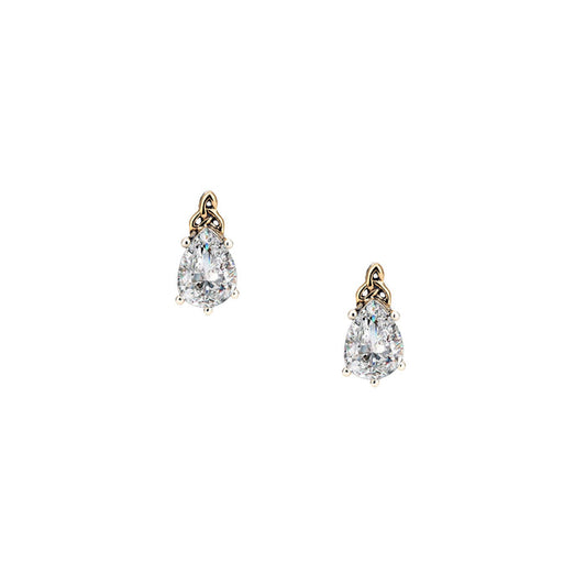 Silver and 10k Gold with White Moissanite Trinity Stud Earrings