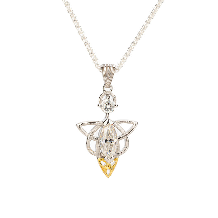 Silver and 18k Vermeil and White Moissanite Alchemy Angel Pendant