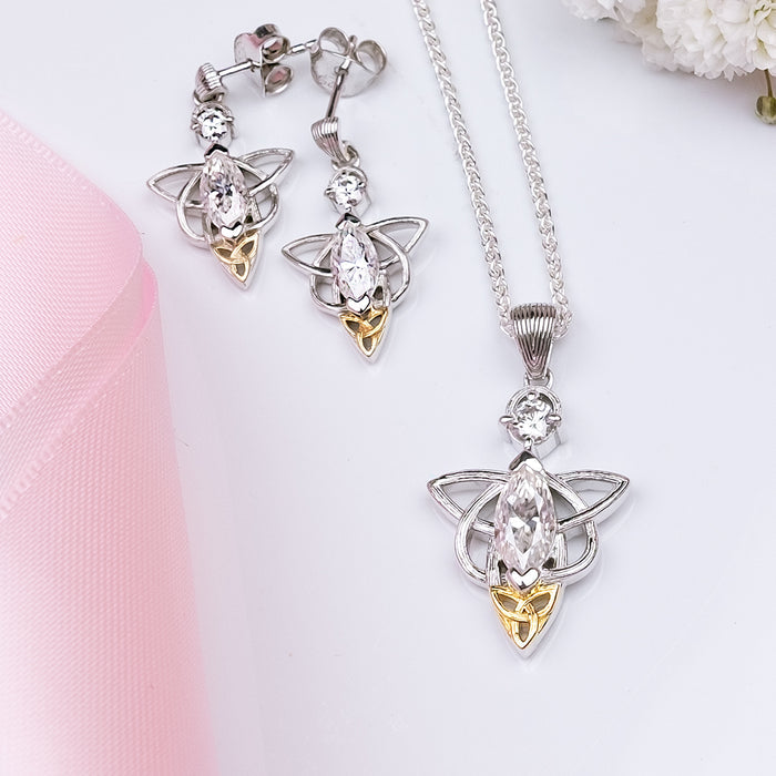 Silver and 18k Vermeil and White Moissanite Alchemy Angel Pendant
