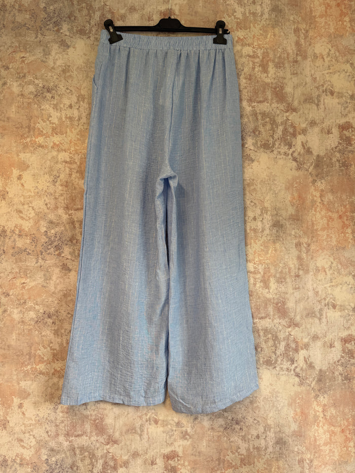 Silver Pinstripe Wide Leg Trousers Blue