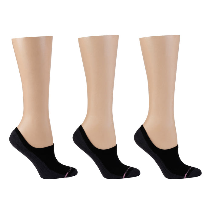 Three pairs of black liner compression socks displayed on mannequin legs.