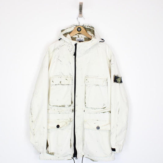 Stone Island SS 2017 Cream and Olive Hand Corrosion on Raso Jacket