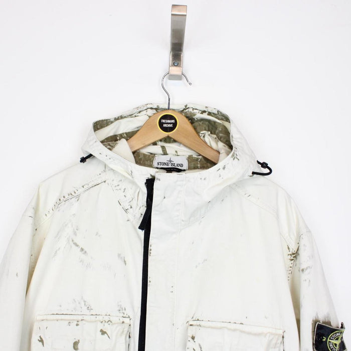 Stone Island SS 2017 Cream and Olive Hand Corrosion on Raso Jacket