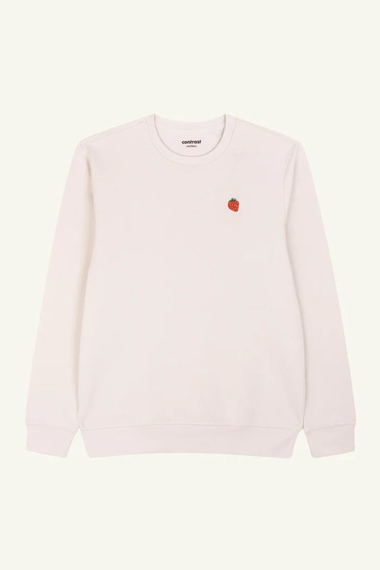 Contrast Strawberry sweatshirt in Vintage White, organic cotton graphic sweatshirt with subtle detail