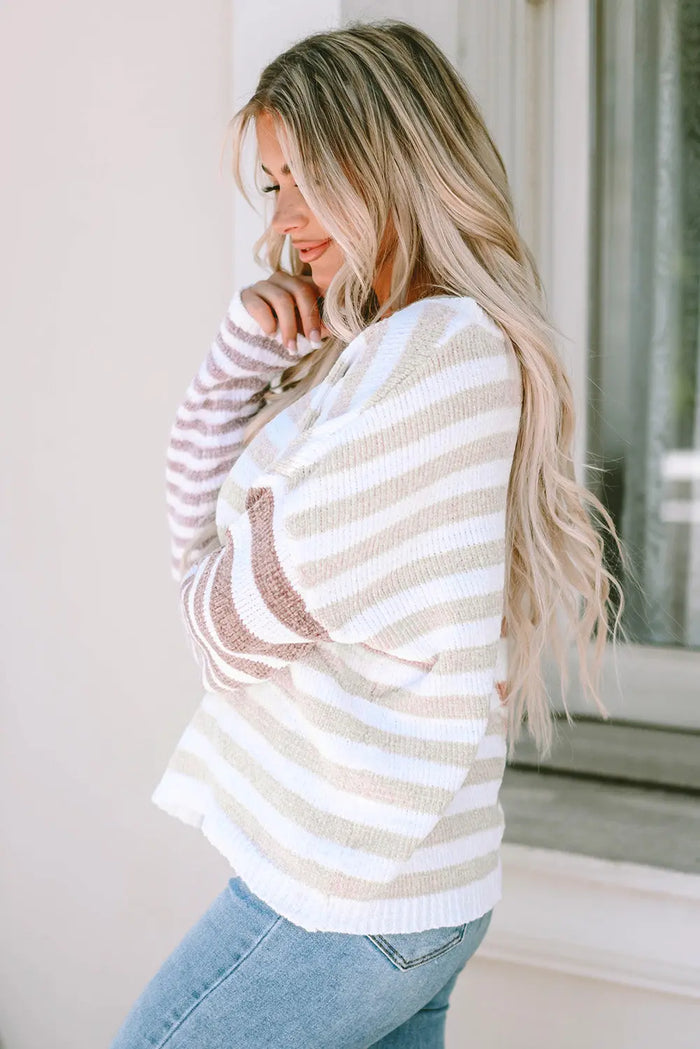 Stripe Blocked Drop Shoulder Slouchy Sweater - Sweaters & Cardigans/Sweaters