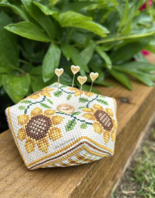 Sunflower Biscornu Pincushion Cross Stitch Kit, Little Dove Designs