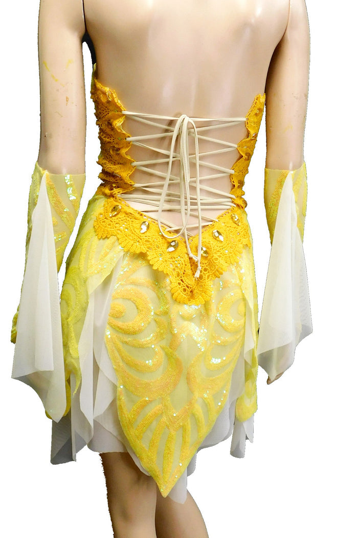 Sunny Yellow Iridescent Sequins Goddess Nymph Fairy Dress Dance Festival