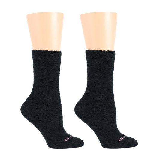 Black diabetic socks with a soft, fuzzy texture and a scalloped top edge.