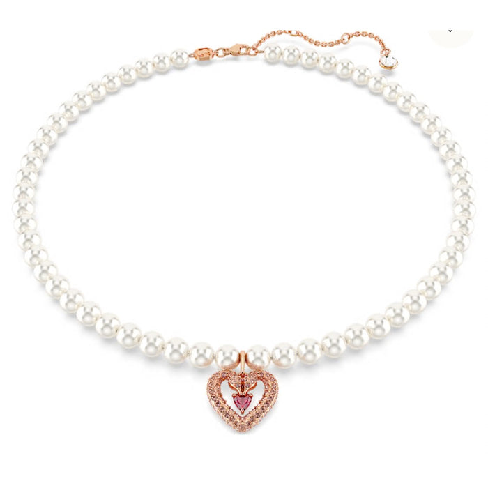 Swarovski Sublima necklace Crystal pearl, Heart, Pink, Rose gold-tone plated*New