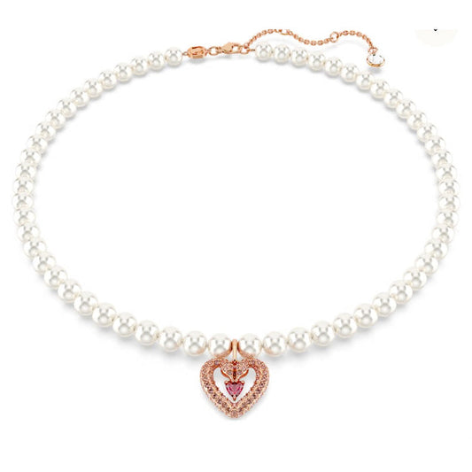 Swarovski Sublima necklace Crystal pearl, Heart, Pink, Rose gold-tone plated*New