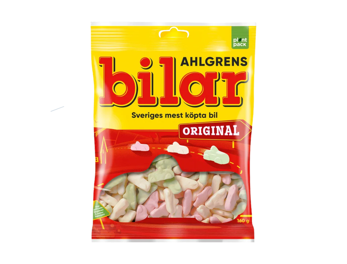 Ahlgrens Bilar Original 160g – classic Swedish foam car candy in pink, white and green, vegan, included in the Taste of Sweden Box Small