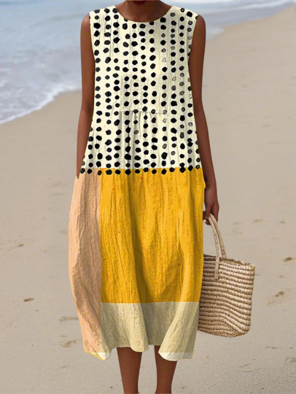 Tazira - Robe Femme Été Fluide Imprimé Artistique Sans Manches Confort Léger