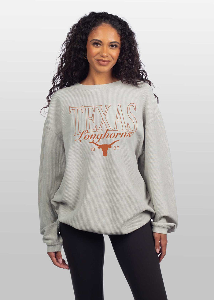 Texas Longhorns Unisex Steel Oversized Premium cotton corded fleece Sweatshirt with Super soft hand feel, vintage wash and ribbed crew neckline, cuffs, and hemline