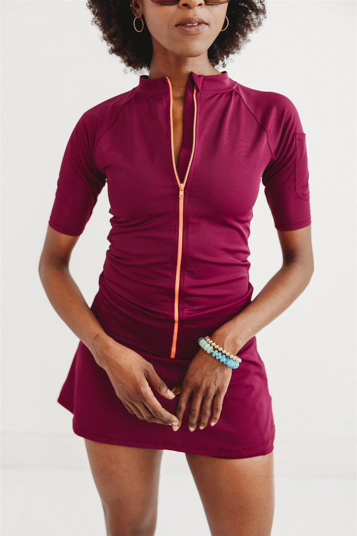 The Miranda Sun Tee | UPF 50+ Short Sleeve Full Zip Rash Guard for Women