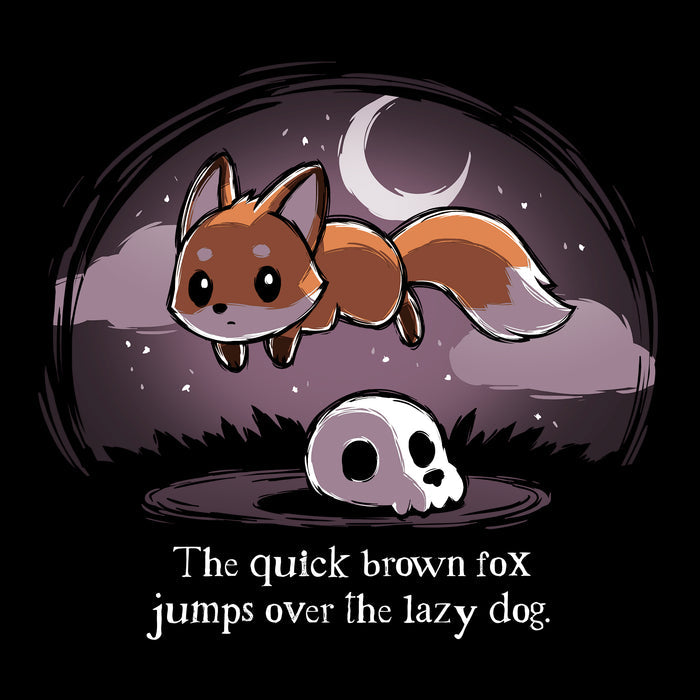 Classic Cotton T-shirt_TeeTurtle The Quick Brown Fox black t-shirt featuring a fox jumping over a skull.