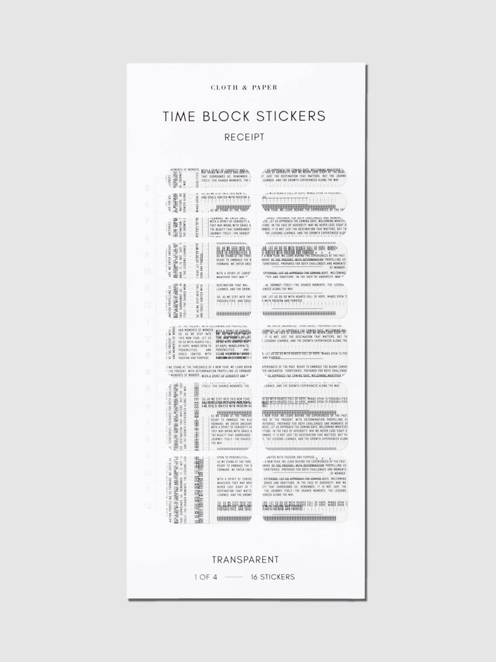 Receipt patterned stickers displayed on a neutral background.