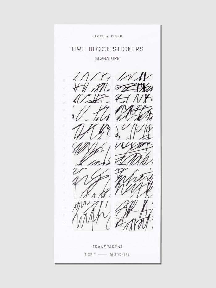 Signature printed stickers displayed on a neutral background.